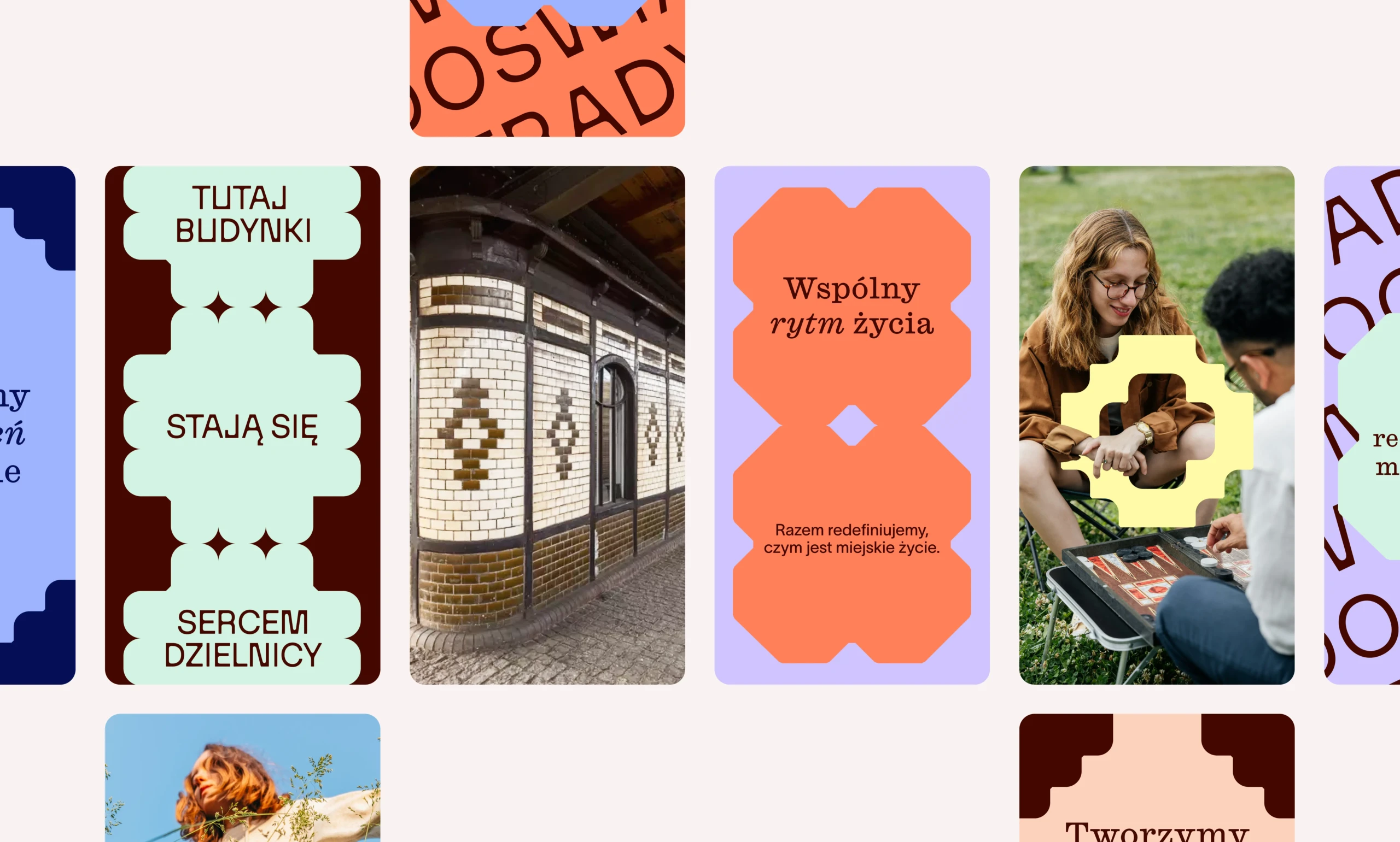 Horizontal tiles instagram story with colourful shapes and typography